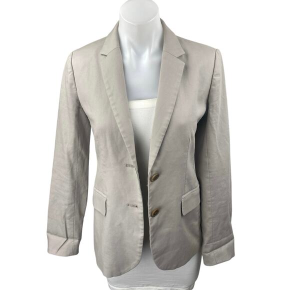 J.Crew Women's Beige Two Button Notch Collar Long Sleeve Blazer Coat Jacket Sz 0 - Picture 1 of 3